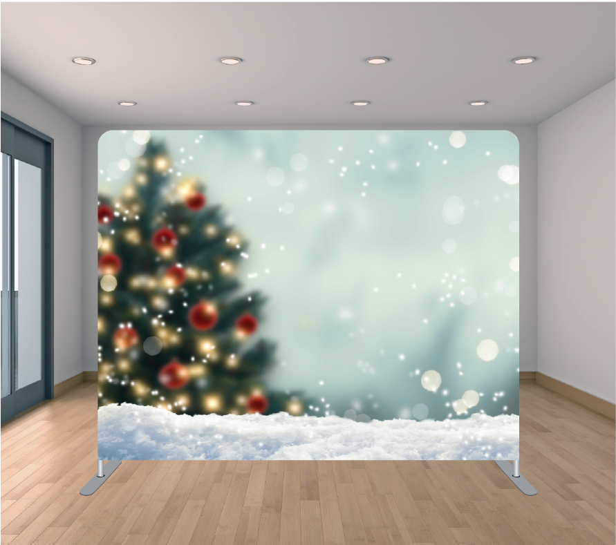 8X8ft Pillowcase Tension Backdrop- Christmas Tree Snow