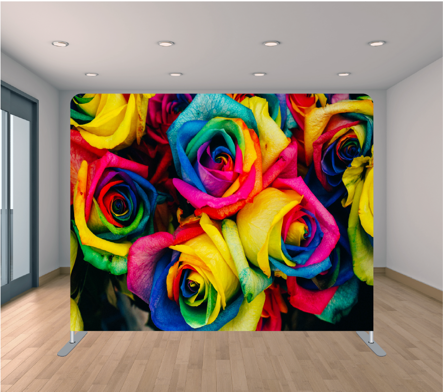 8X8ft Pillowcase Tension Backdrop- Colorful Large Roses