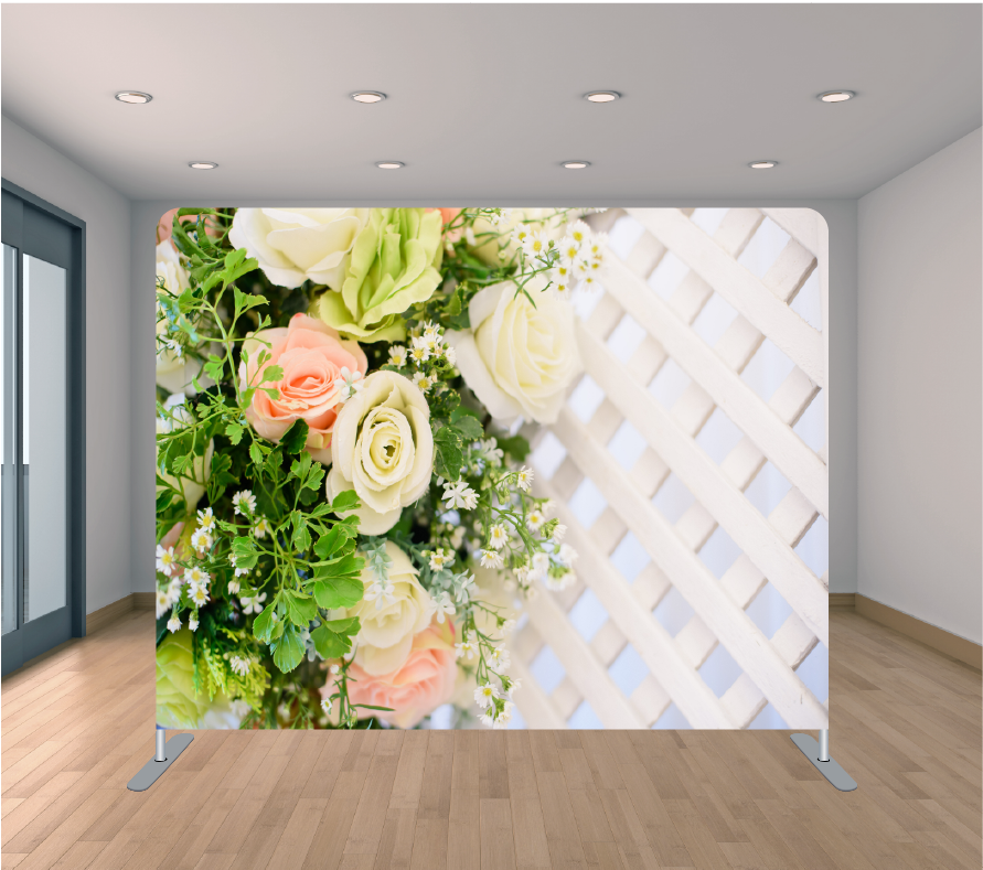 8X8ft Pillowcase Tension Backdrop- Fenced Flowers