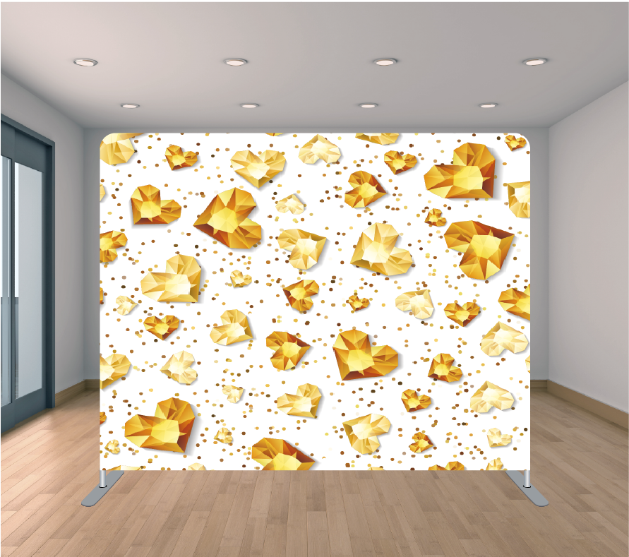 8X8ft Pillowcase Tension Backdrop- Gold Sparkly Hearts