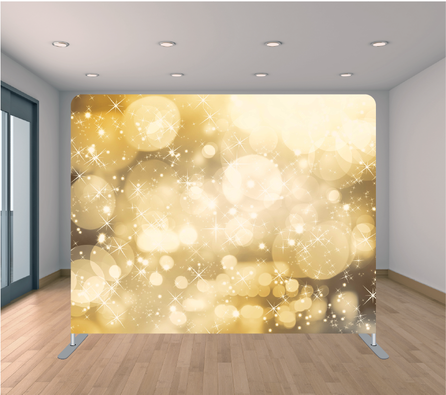 8X8ft Pillowcase Tension Backdrop- Gold Stars and Bubbles