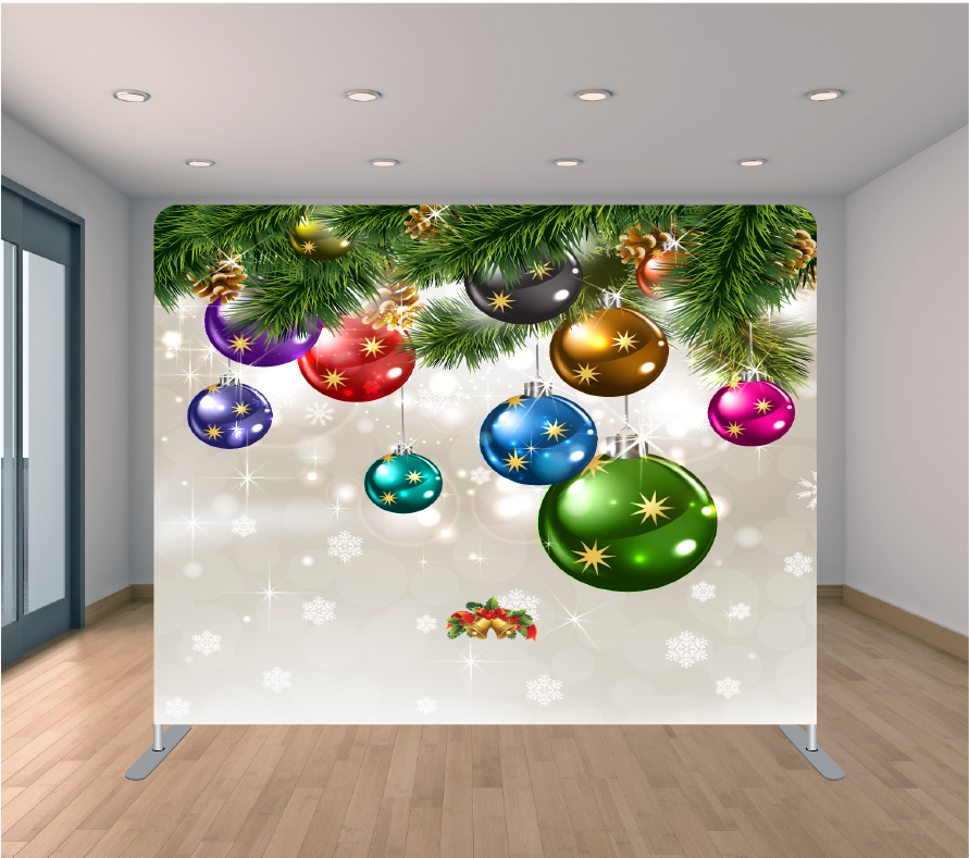 8X8ft Pillowcase Tension Backdrop- Holiday Ornament Bubbles