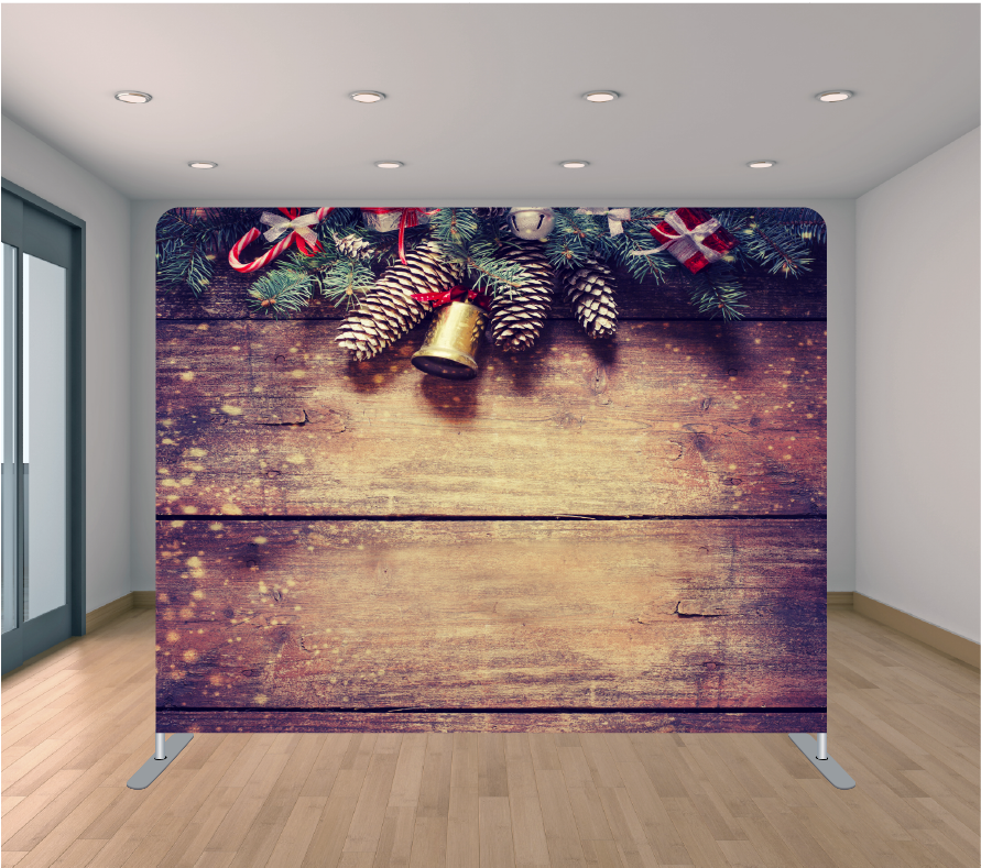 8X8ft Pillowcase Tension Backdrop- Holiday Pine Cones