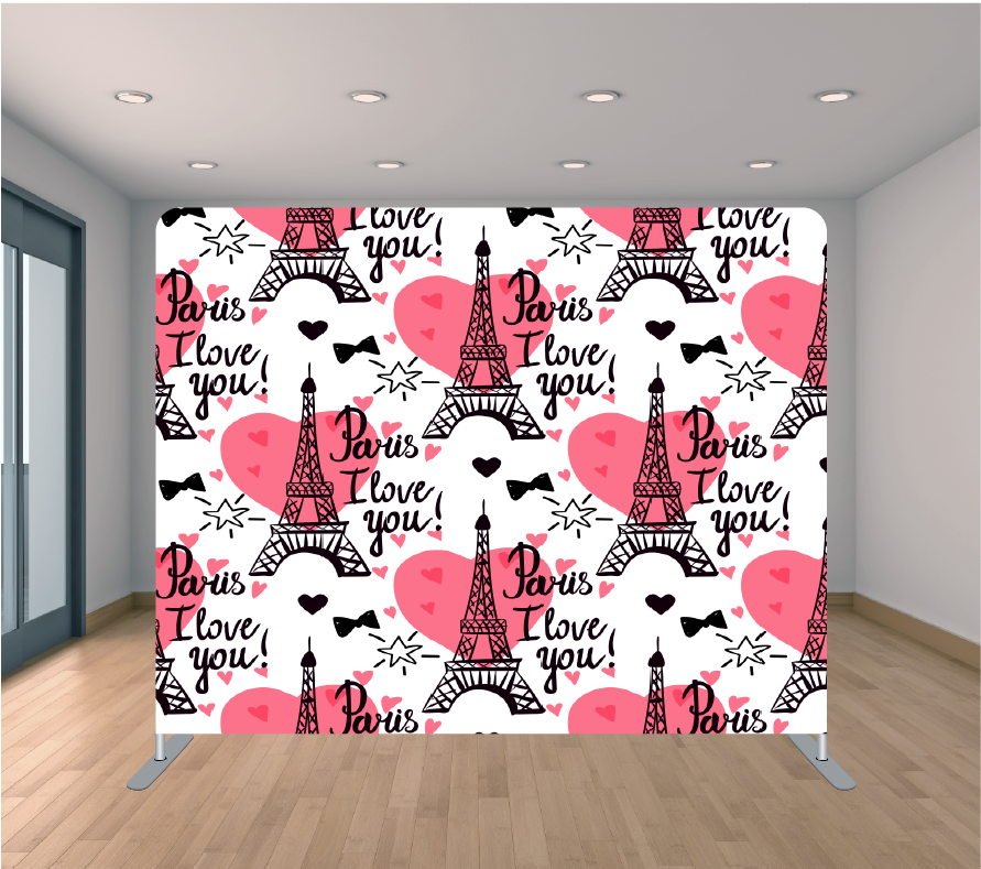 8X8ft Pillowcase Tension Backdrop- I Love Paris