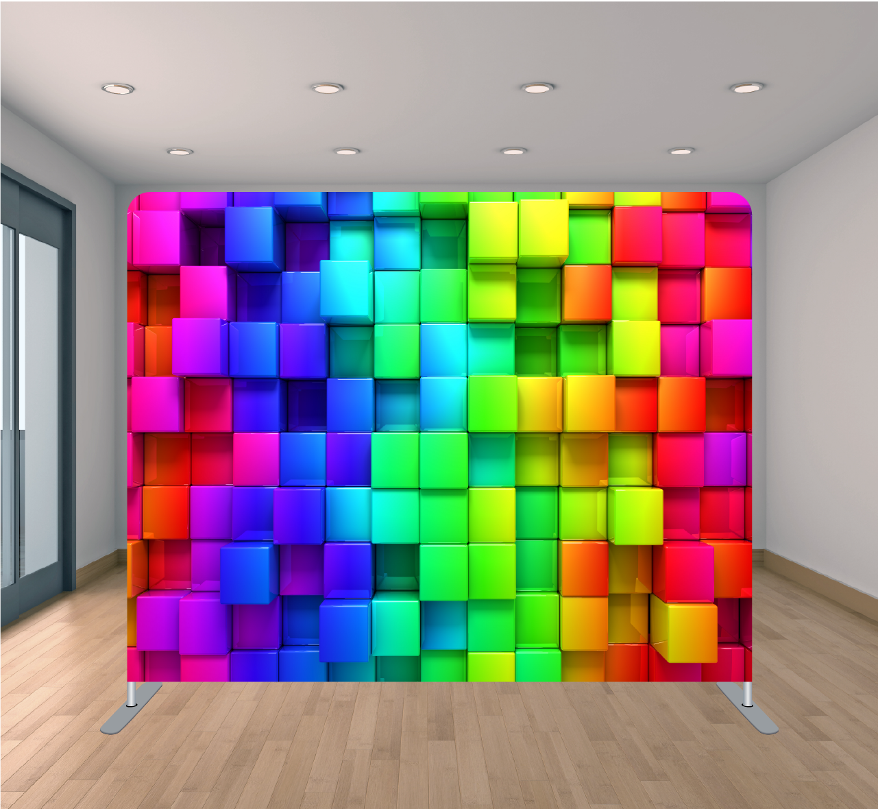 8X8ft Pillowcase Tension Backdrop- Multi Color Cubes