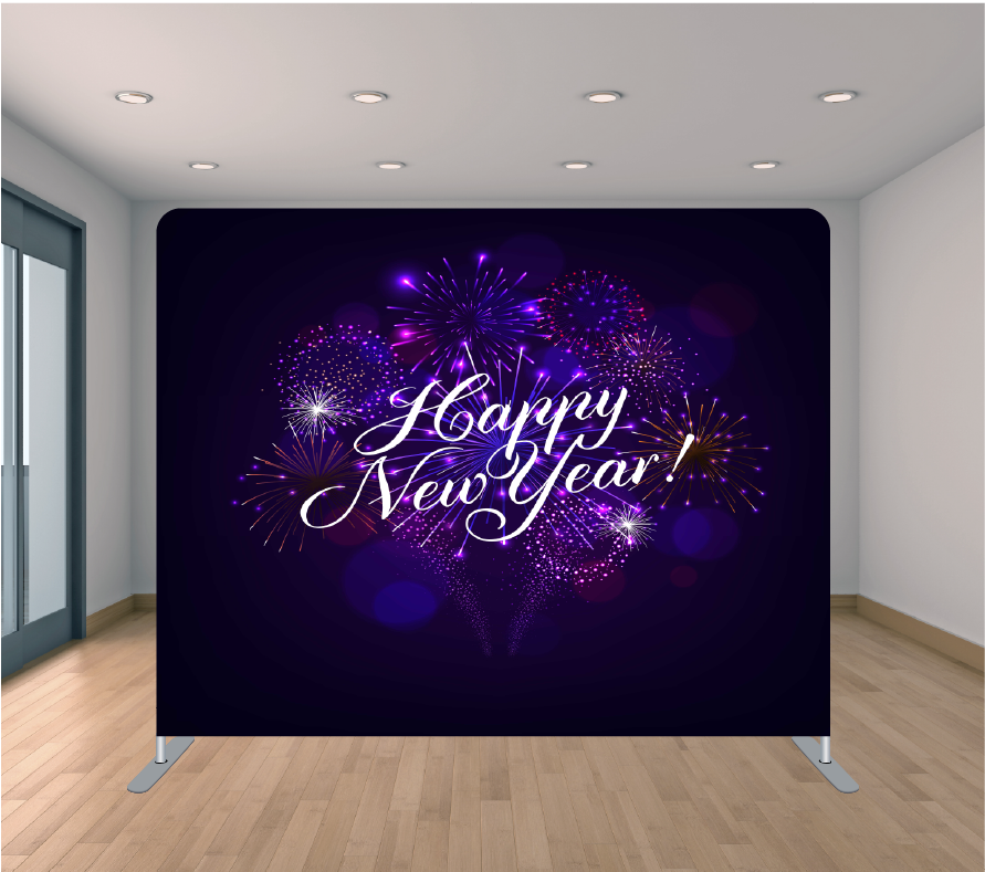 8X8ft Pillowcase Tension Backdrop- New Year Fireworks