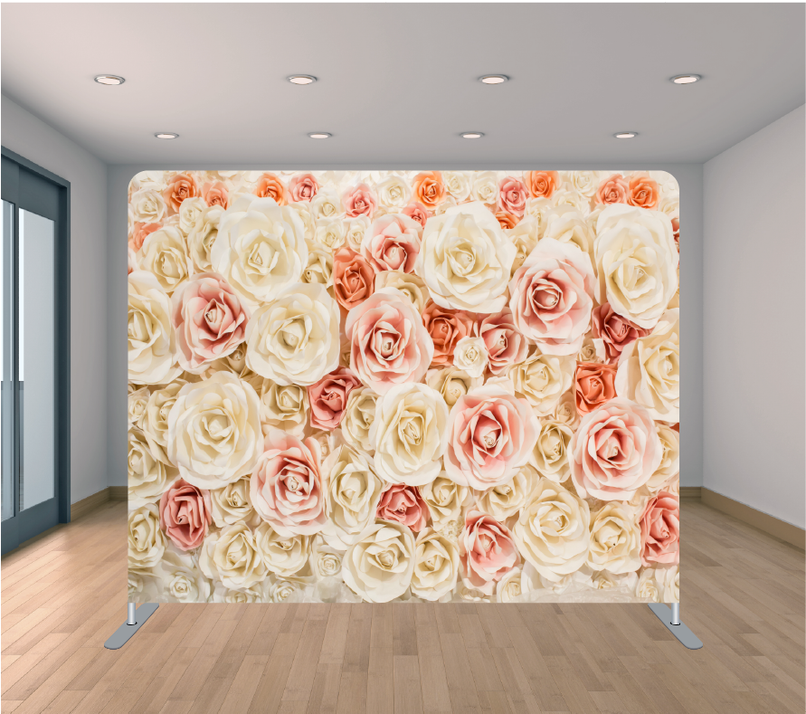 8X8ft Pillowcase Tension Backdrop- Peachy Roses