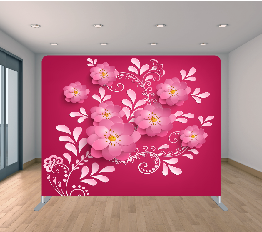 8X8ft Pillowcase Tension Backdrop- Pink Flower Swivel