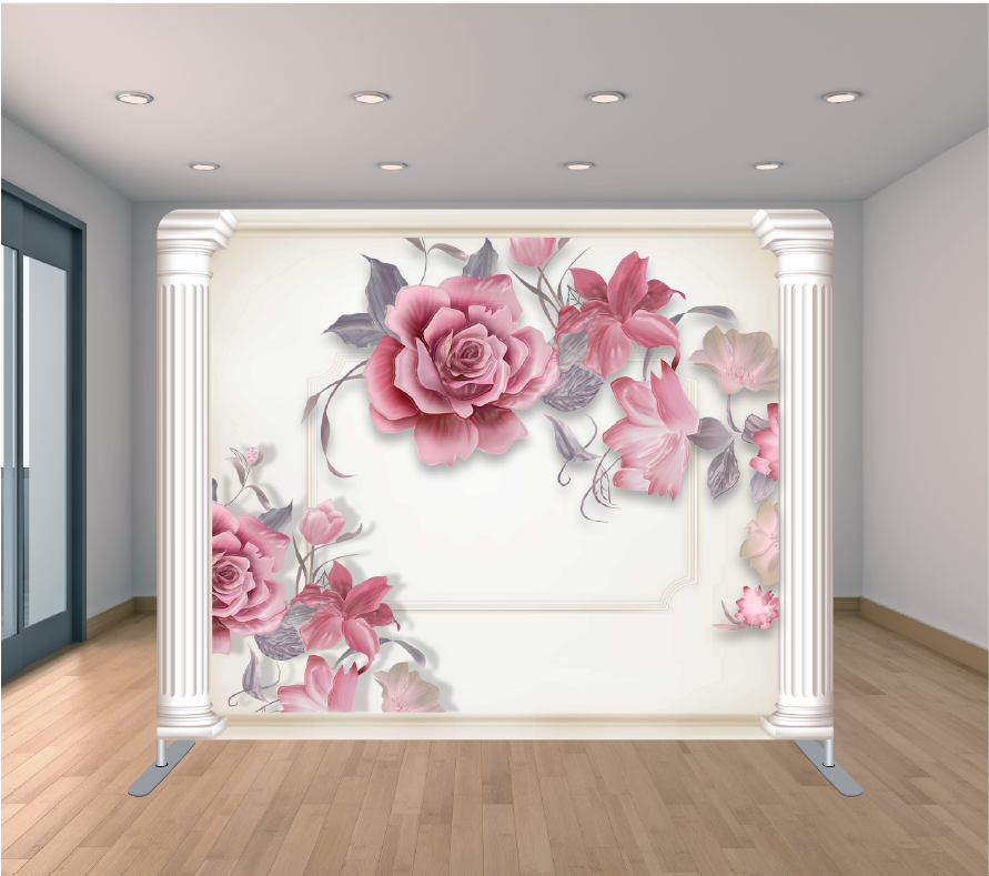 8x8ft Pillowcase Tension Backdrop- Pink Rose in Middle