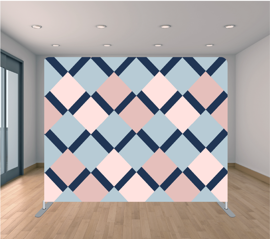 8X8ft Pillowcase Tension Backdrop- Pink and Blue ZigZag