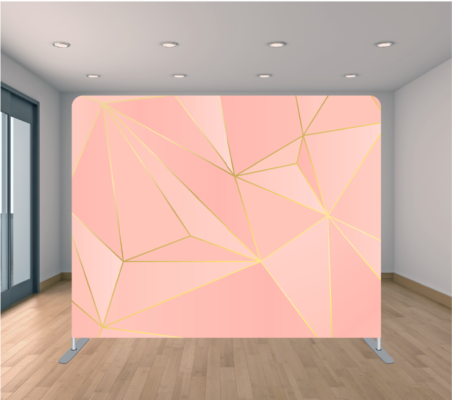 8X8ft Pillowcase Tension Backdrop- Pink and Gold Geometric
