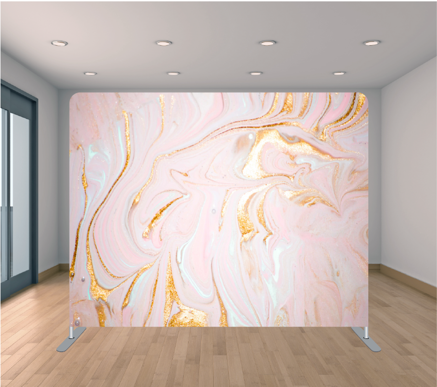 8X8ft Pillowcase Tension Backdrop- Pink and Gold Swirl