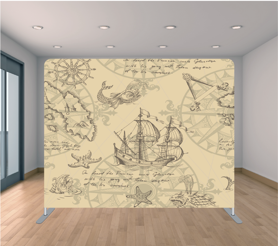 8X8ft Pillowcase Tension Backdrop- Pirate Map