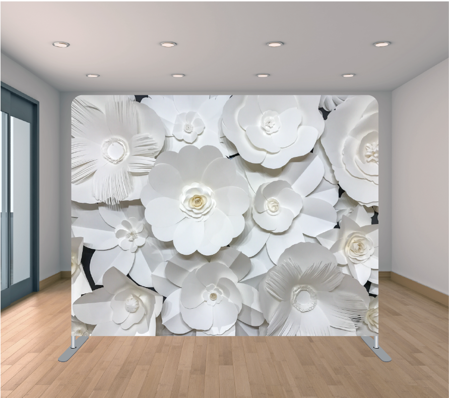 8X8ft Pillowcase Tension Backdrop- Popping White Paper Flower