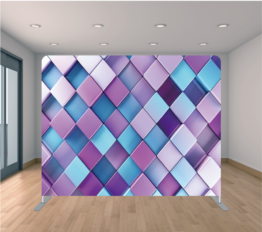 8x8ft Pillowcase Tension Backdrop- Purple Cubes