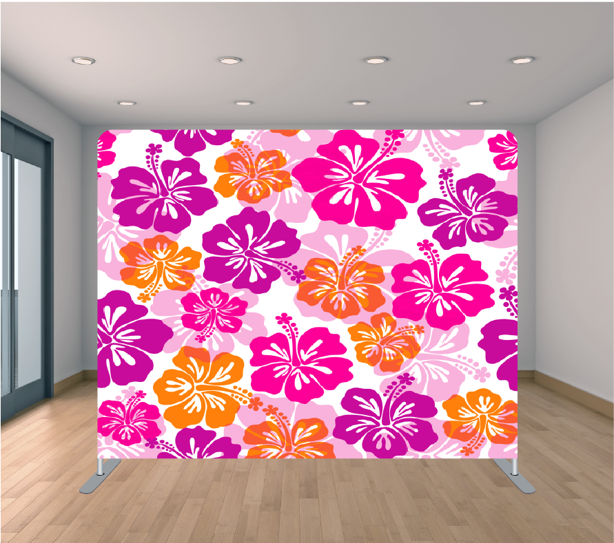 8X8ft Pillowcase Tension Backdrop- Purple and Orange Flowers