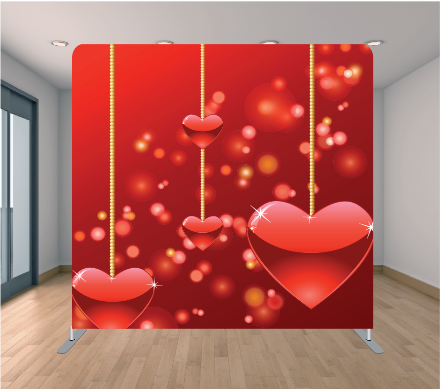 8x8ft Pillowcase Tension Backdrop- Hanging Hearts