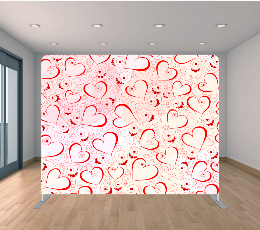8X8ft Pillowcase Tension Backdrop- Red Hearts