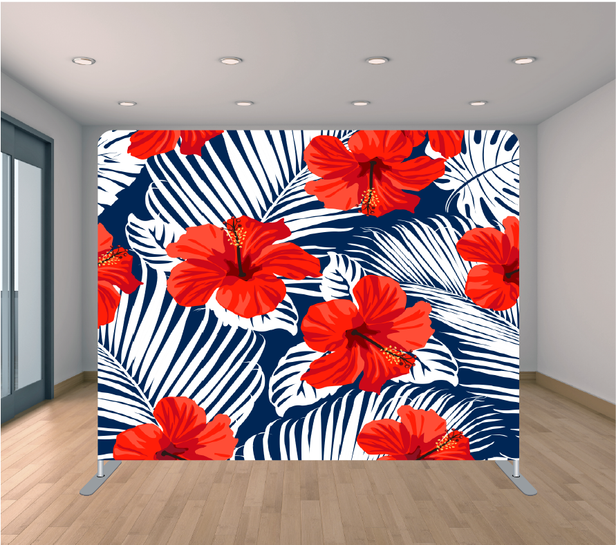 8X8ft Pillowcase Tension Backdrop- Red and Blue Tropic