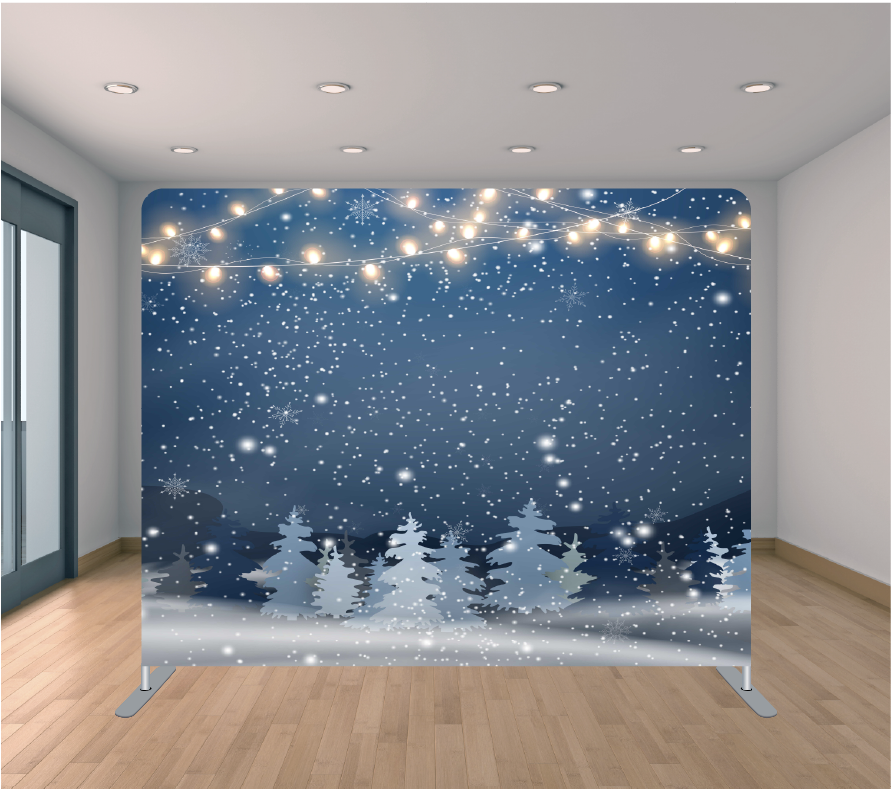 8x8ft Pillowcase Tension Backdrop- Snowy Night Lights (Holiday)