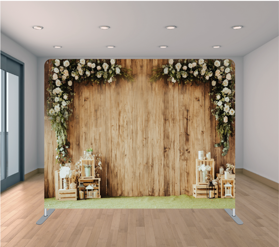 8x8ft Pillowcase Tension Backdrop- Two Way Wood Flowers