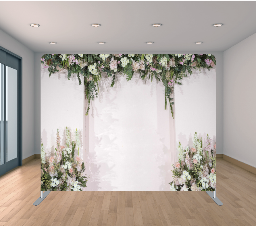 8x8ft Pillowcase Tension Backdrop- Wedding Flower Corners