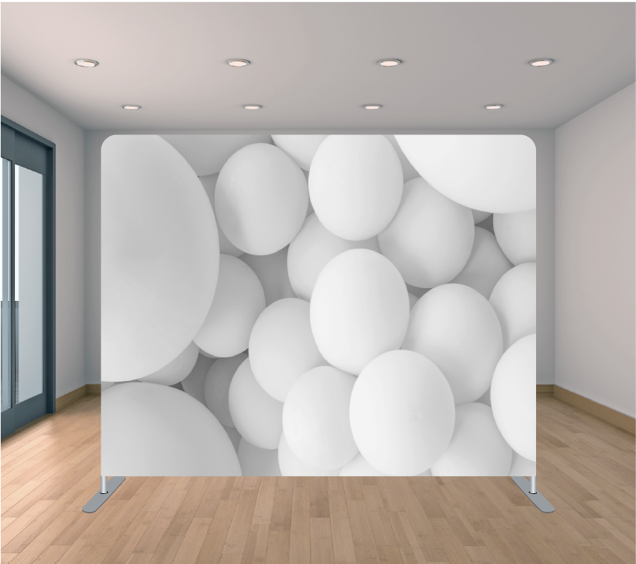 8X8ft Pillowcase Tension Backdrop- White 3D Balloons