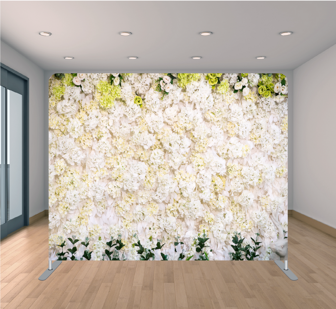 8X8ft Pillowcase Tension Backdrop-White Flower Wall