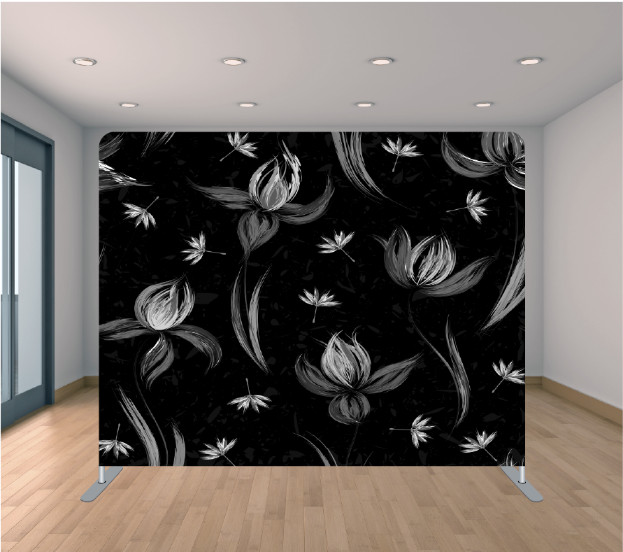 8x8ft Pillowcase Tension Backdrop- White Flowers with Black