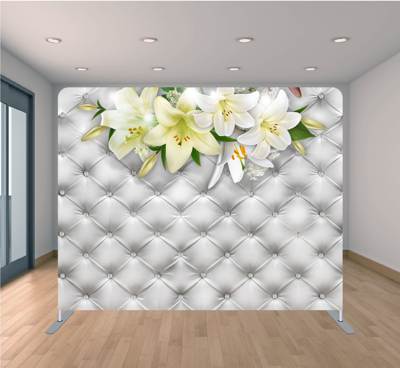 8X8ft Pillowcase Tension Backdrop- White Leather Floral