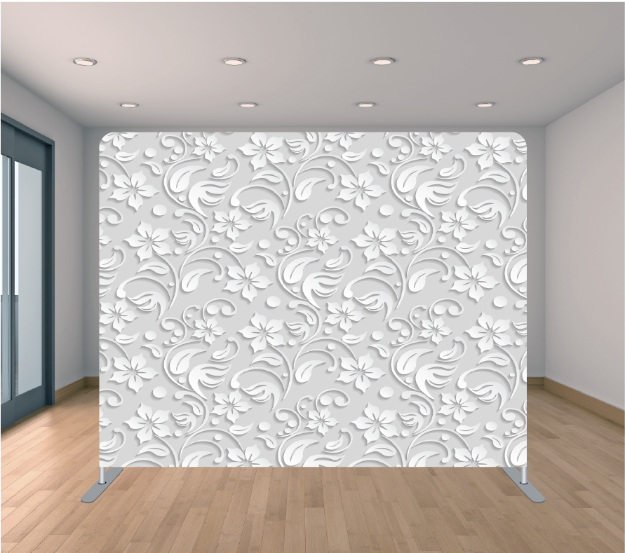 8X8ft Pillowcase Tension Backdrop- White Spiral Floral