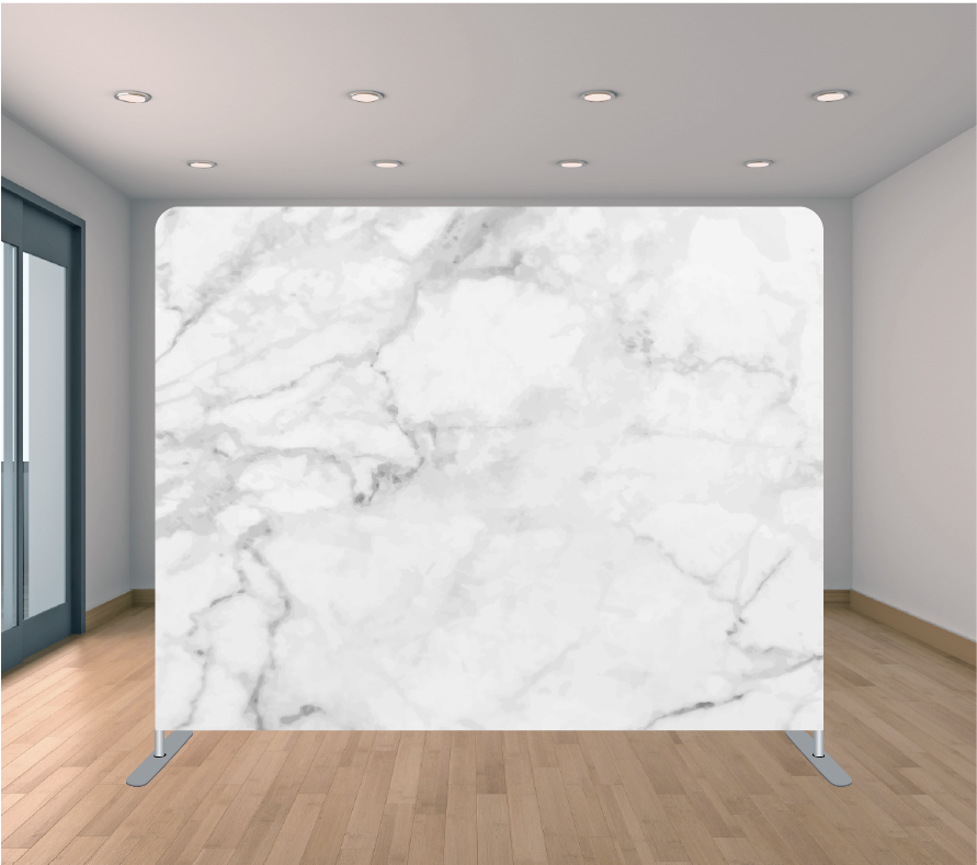 8x8ft Pillowcase Tension Backdrop- White and Grey Marble
